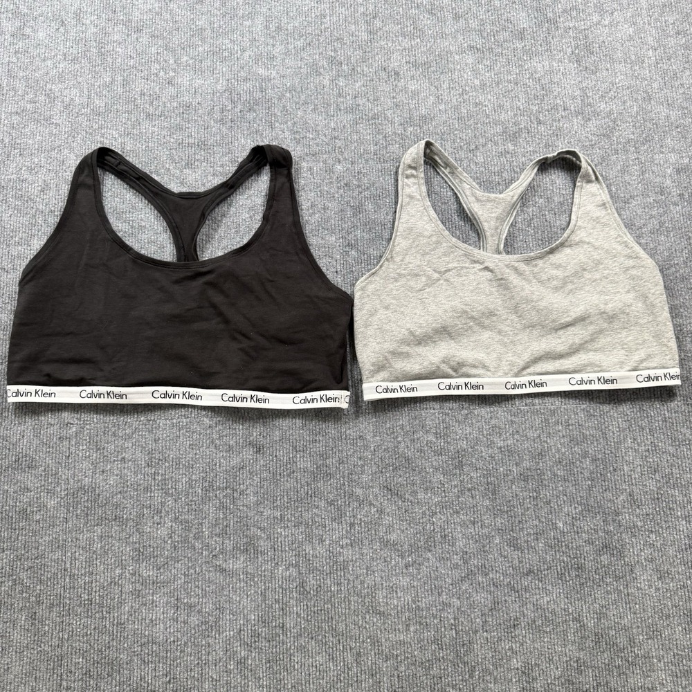 Calvin Klein Women's Sports Bra Lot XL Black Gray Racerback Bralette Set 2